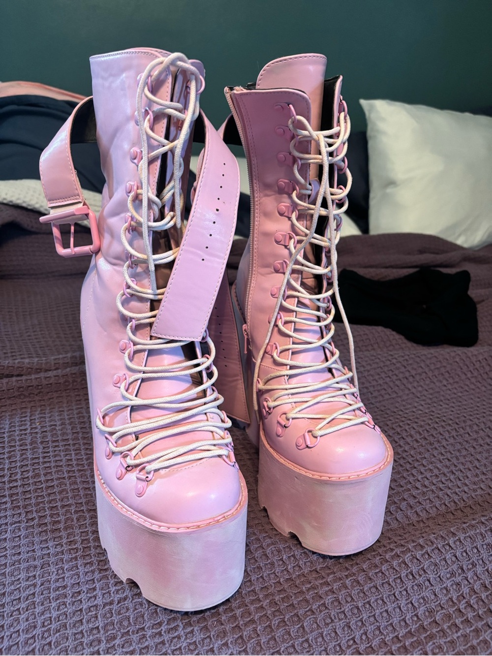 Sugar Thrillz Pink Lace-Up Platform Boots